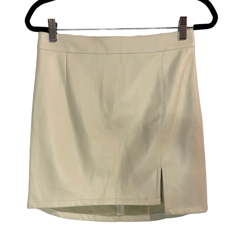 Vintage Havana Off White Vegan Leather Mini Skirt Size Medium Cottagecore Preppy